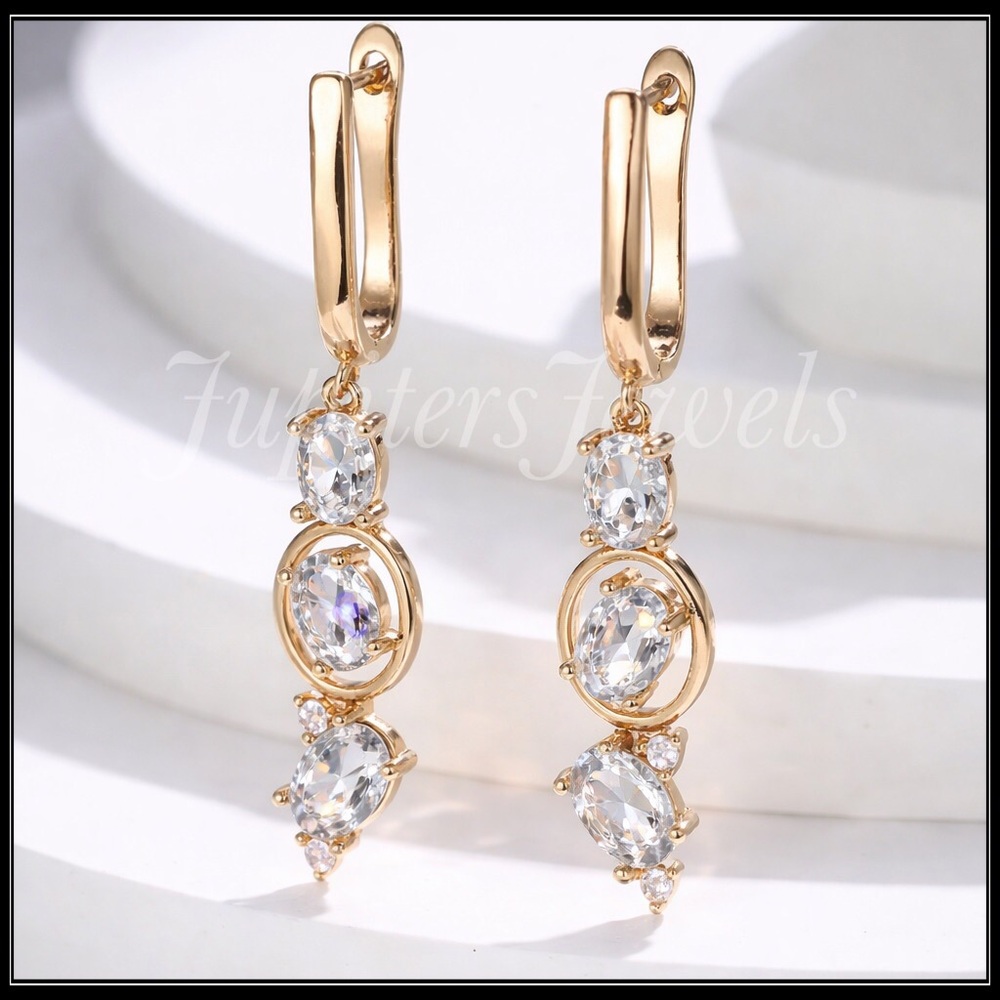 New 14k Gold 3 Tier Simulated Diamond Drop Earrings
